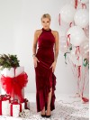Вечірня оксамитова сукня максі червоного кольору 30115