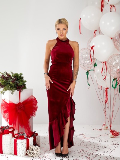 Вечірня оксамитова сукня максі червоного кольору 30115