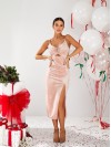 Вечірня оксамитова сукня на бретельках пудрового кольору 30122