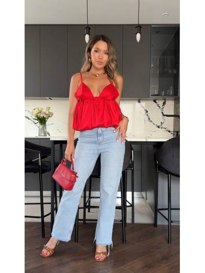 Вечірній жіночий топ з пишним низом червоного кольору 33743