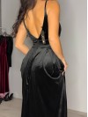 Вечірня оксамитова сукня на бретельках чорного кольору 32951