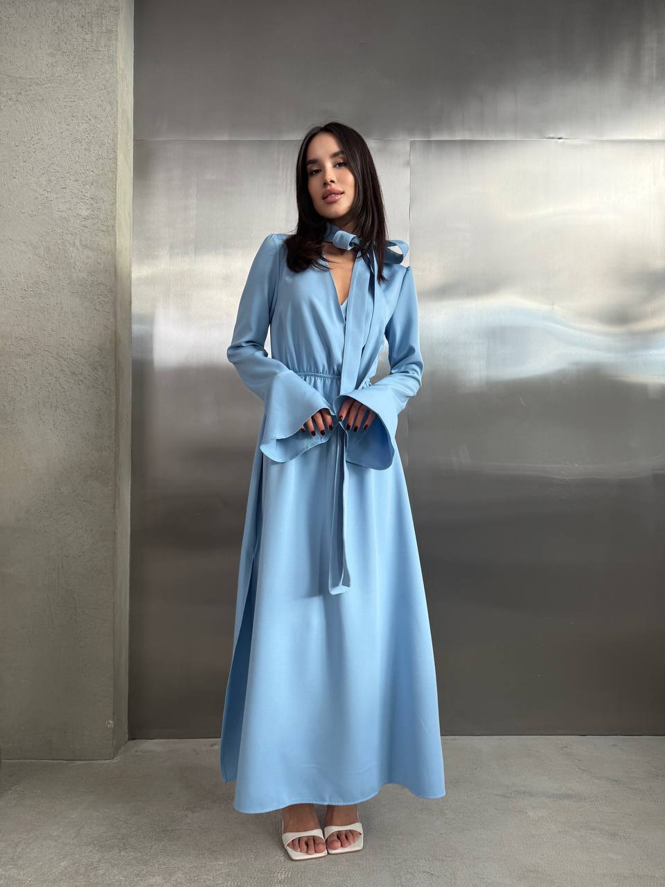 Вечернее платье макси голубого цвета 34627