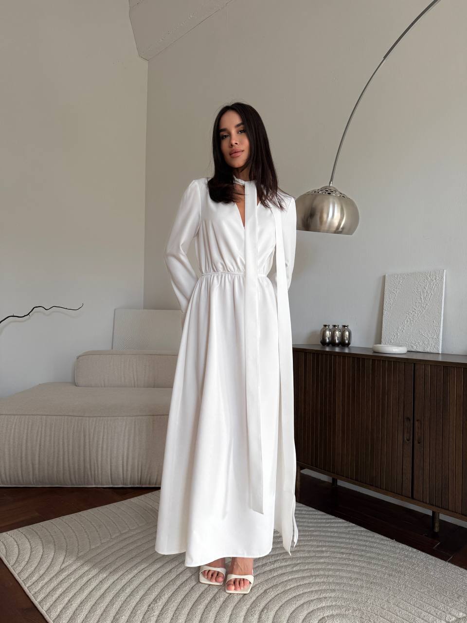 Вечiрня сукня максі молочного кольору 35409