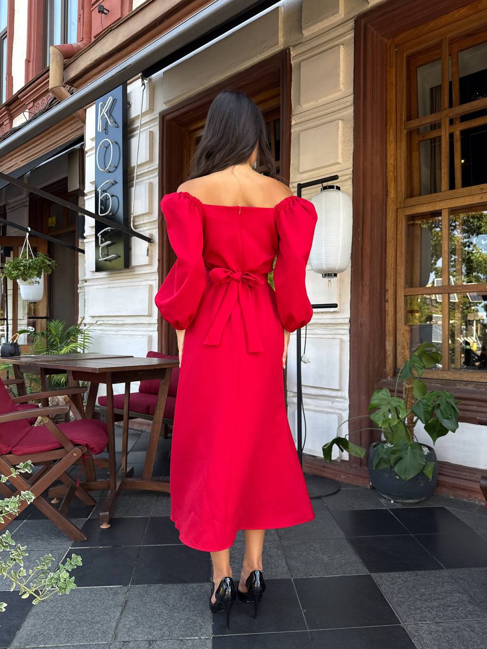 Вечірня сукня мiдi червоного кольору 34144