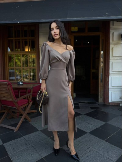 Вечірня сукня мiдi коричневого кольору 34143