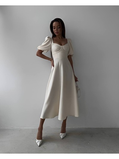 Вечiрня сукня міді молочного кольору 34616