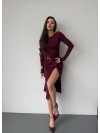 Вечiрня сукня міді з розрізом бордвого кольору 35980
