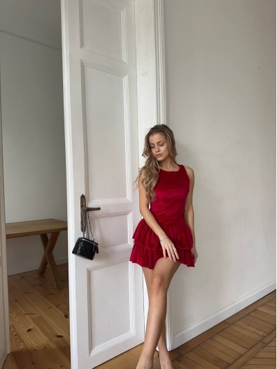 Вечiрня сукня мiнi з оксамиту червоного кольору 35873