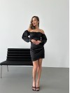 Вечірня сукня міні з вiдкритими плечима чорного кольору 35736