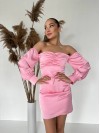 Вечірня сукня міні з вiдкритими плечима рожевого кольору 35735