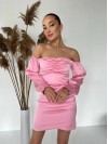Вечірня сукня міні з вiдкритими плечима рожевого кольору 35735