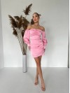 Вечірня сукня міні з вiдкритими плечима рожевого кольору 35735