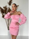 Вечірня сукня міні з вiдкритими плечима рожевого кольору 35735