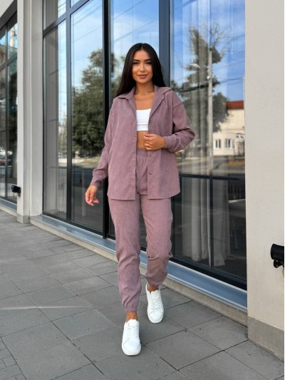 Вельветовий костюм на гудзиках сливового кольору 34378