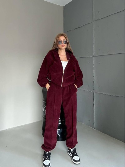 Вельветовий спортивний костюм бордового кольору 35031