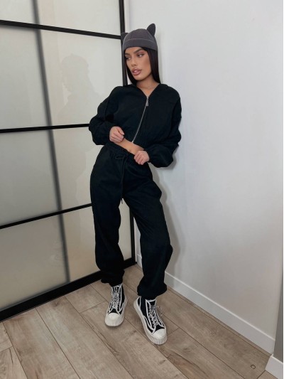 Вельветовий костюм на блискавці чорного кольору 31427