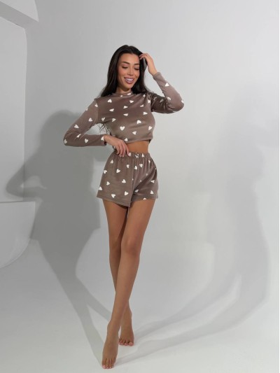 Велюрова жiноча піжама кавового кольору 36015