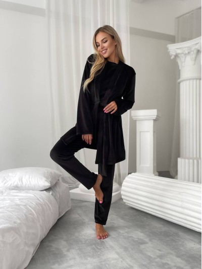 Велюровий домашній комплект трiйка чорного кольору 34540