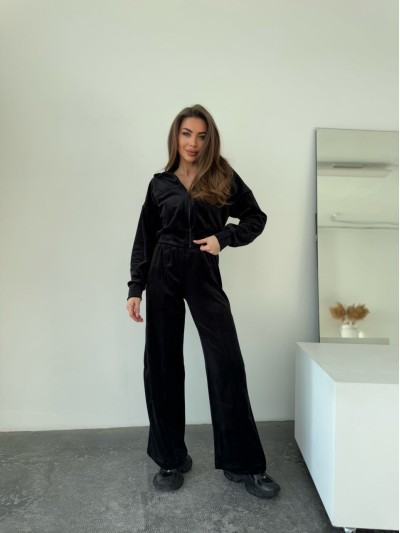 Велюровий жіночий костюм на блискавці чорного кольору 33883