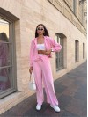 Велюровий жіночий костюм на блискавці рожевого кольору 34692