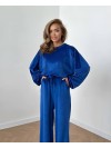 Велюровий жіночий костюм синього кольору 34257