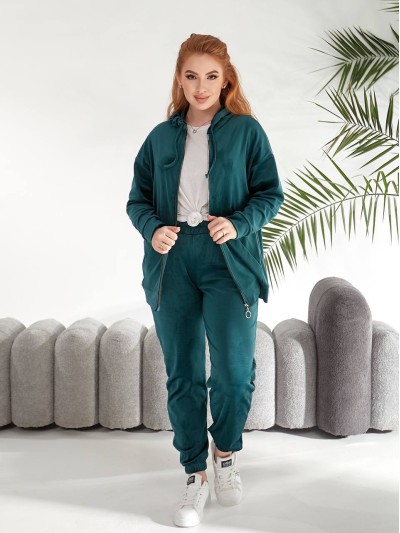 Велюровий жіночий костюм смарагдового кольору 33736
