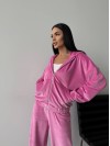 Велюровий жіночий костюм з капюшоном рожевого кольору 34209