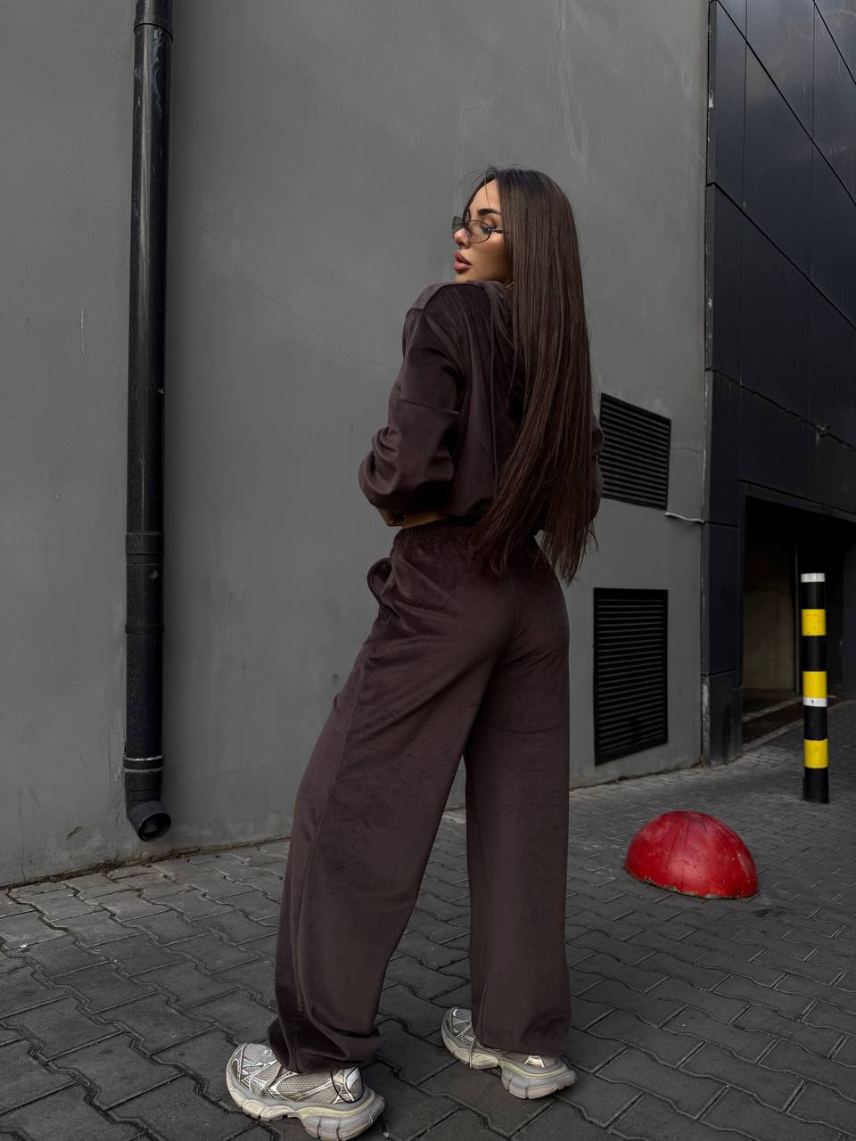 Велюровый женский костюм с начесом кофейного цвета 35053