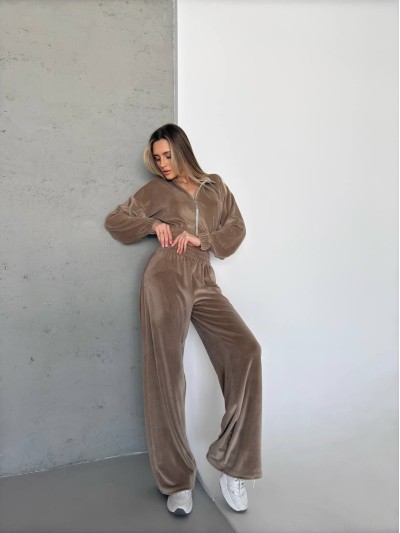 Велюровий жіночий костюм кавового кольору 31443
