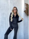 Велюровий жіночий костюм на блискавці чорного кольору 32914
