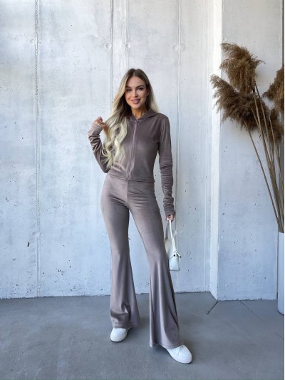 Велюровий жіночий костюм на блискавці кавового кольору 32915