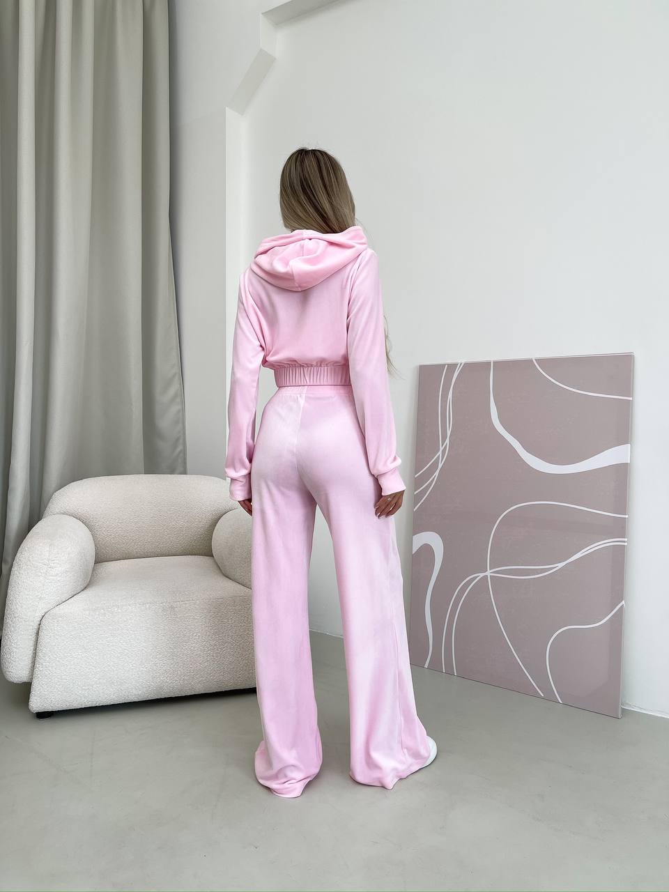 Велюровий жіночий костюм на блискавці рожевого кольору 32729