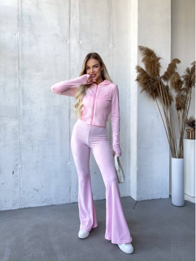 Велюровий жіночий костюм на блискавці рожевого кольору 32918