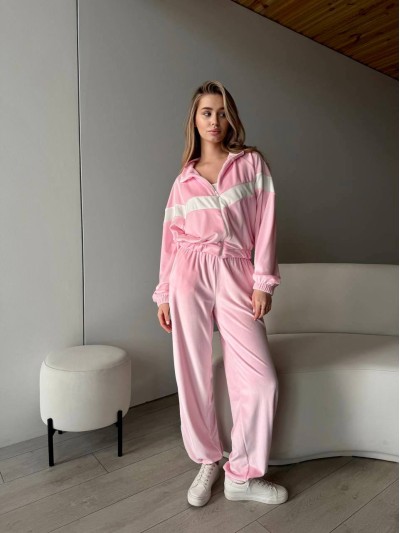 Велюровий жіночий костюм на блискавці зі вставками рожевого кольору 31450