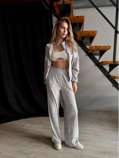 Велюровий жіночий костюм на блискавці зі вставками сiрого кольору 31453