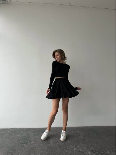 Повітряна спідниця-шорти міні чорного кольору 31096