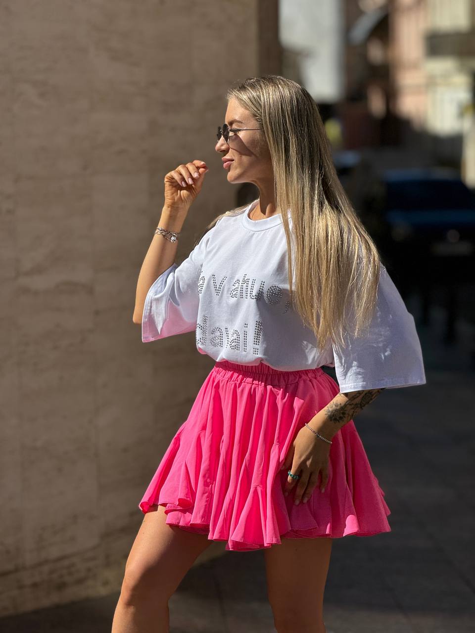 Повітряна спідниця-шорти рожевого кольору 27457