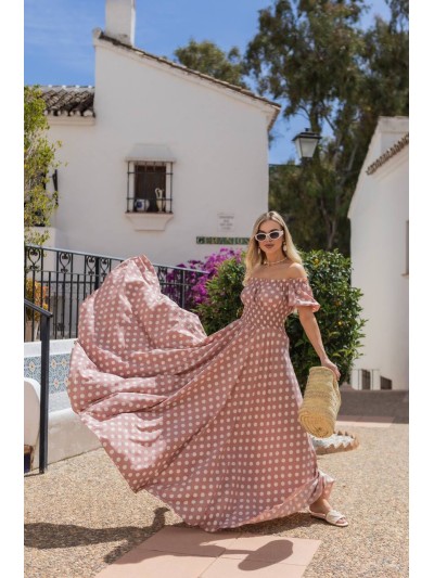 Повітряна сукня максі пудрового кольору 31301