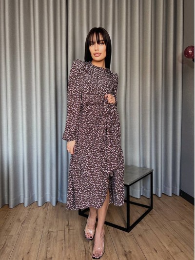 Повітряна сукня мідi у квітку бордвого кольору 31529