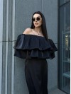 Повітряний жіночий топ із воланами чорного кольору 32502