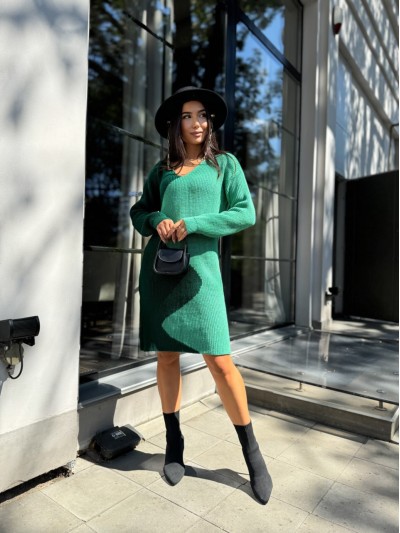 В'язана сукня до колін зеленого кольору 30069