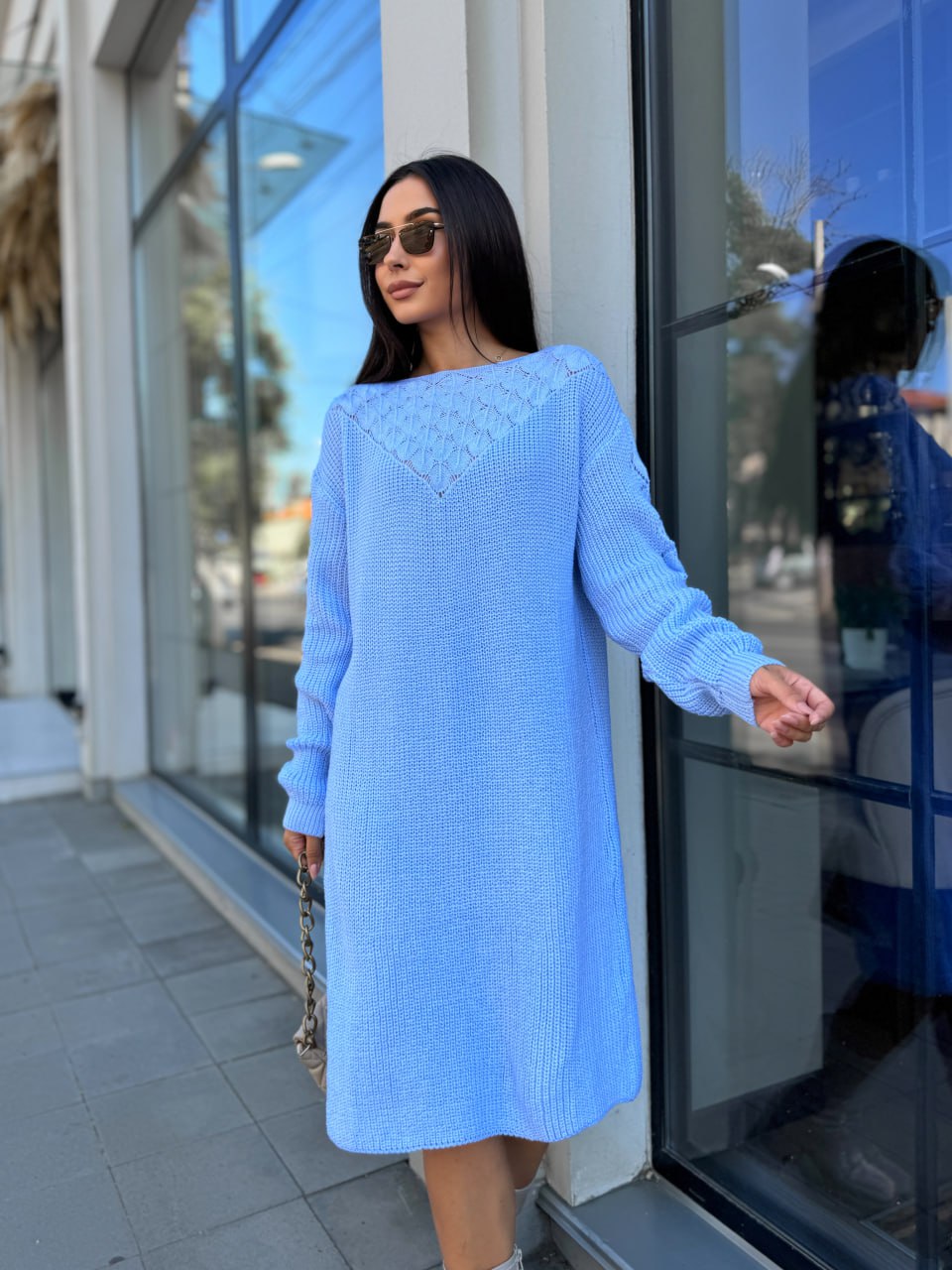 В'язана сукня міді блакитного кольору 30465