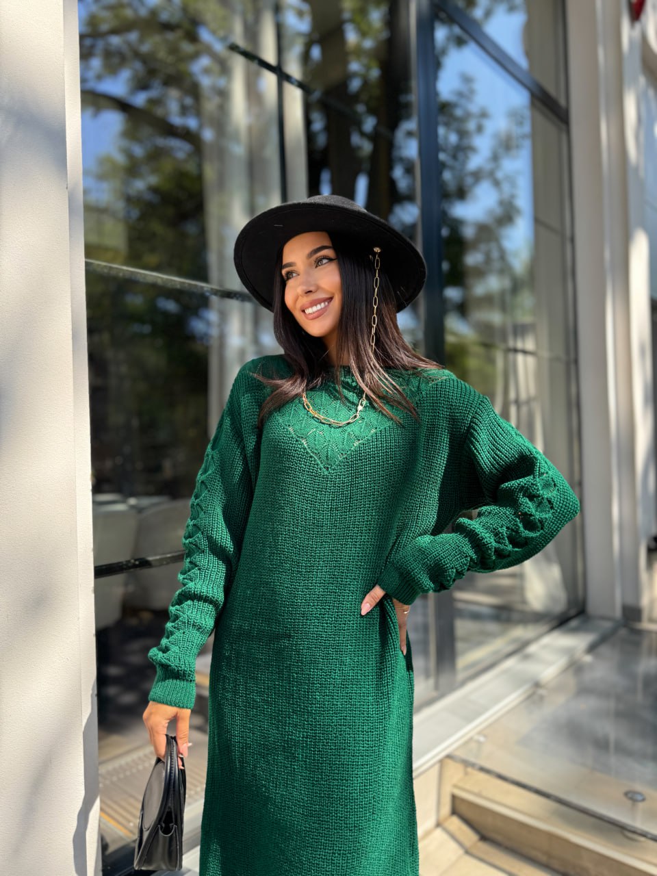 В'язана сукня міді смарагдового кольору 30464