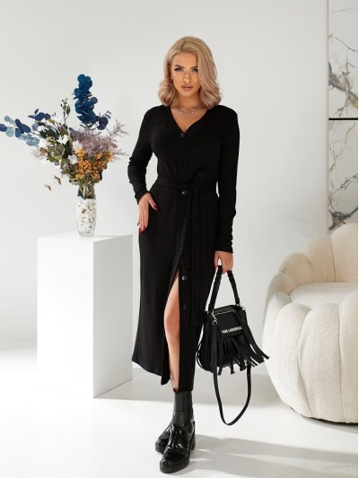 Вязаное платье миди на пуговицах черного цвета 29786