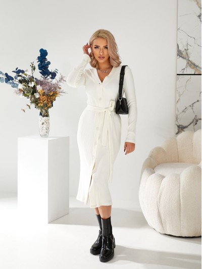 Вязаное платье миди на пуговицах молочного цвета 29788