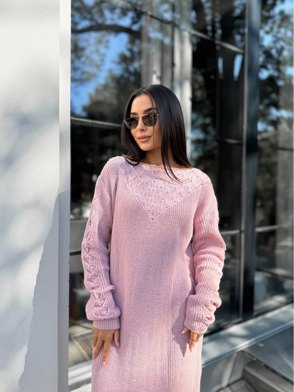 В'язана сукня міді рожевого кольору 30463