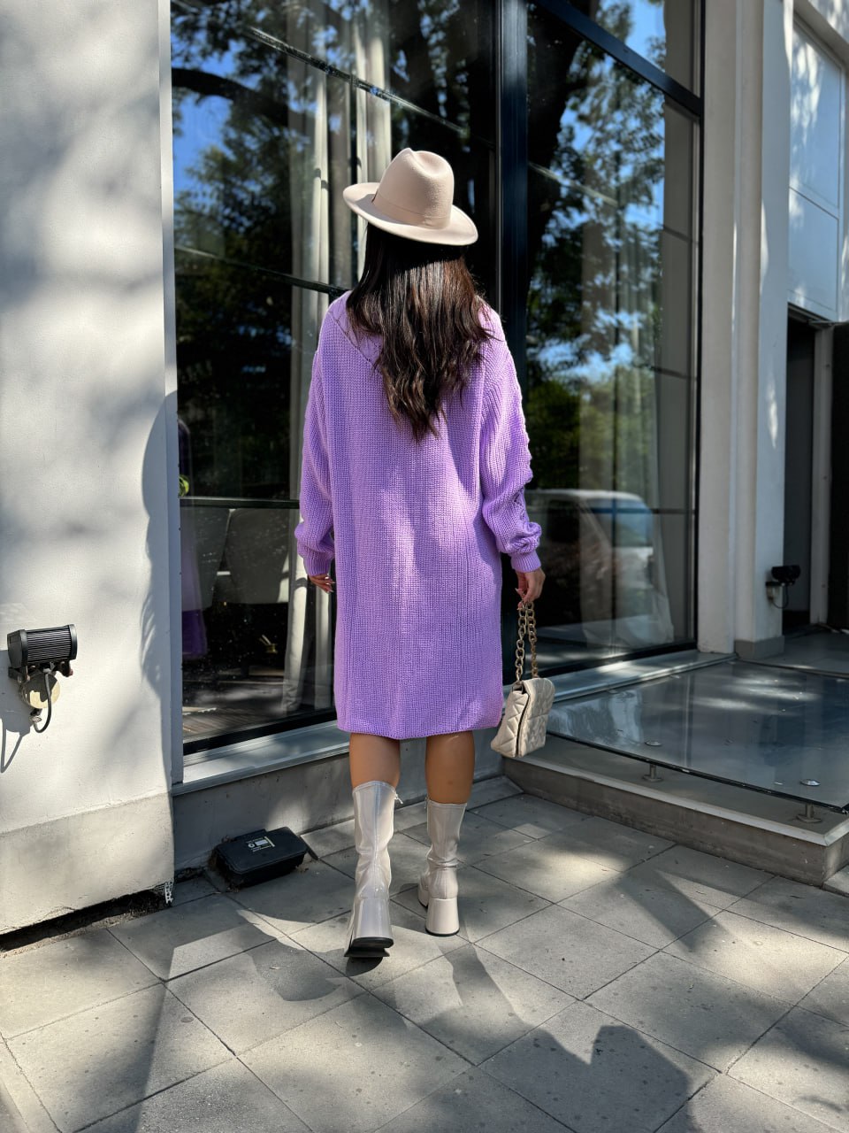 В'язана сукня міді бузкового кольору 30466