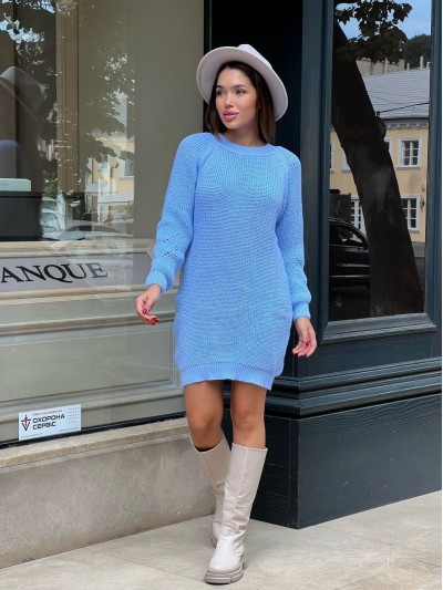 Вязаное платье мини голубого цвета 30233