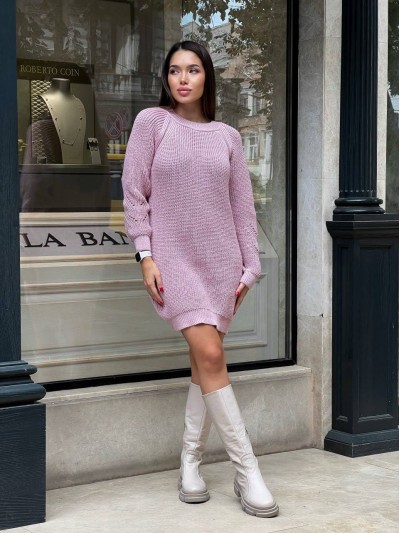Вязаное платье мини пудрового цвета 30236
