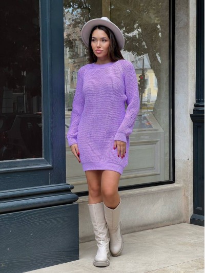 Вязаное платье мини сиреневого цвета 30235